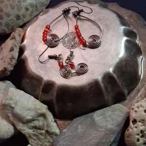 Spiral Red Beaded Earrings